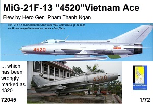 ´ Mig-21-13 "4520" Vietnam Ace ,flew by Hero Gen. Pham Thanh Ngan Ҵ 1/72 ͧ Payanak